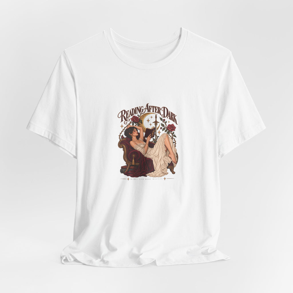 Reading After Dark, Magic T-Shirt — Bookish Art Tee Pixie Hair