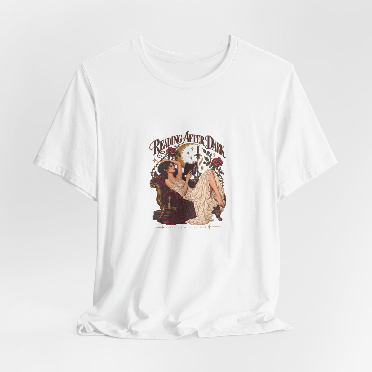 Reading After Dark, Magic T-Shirt — Bookish Art Tee Pixie Hair