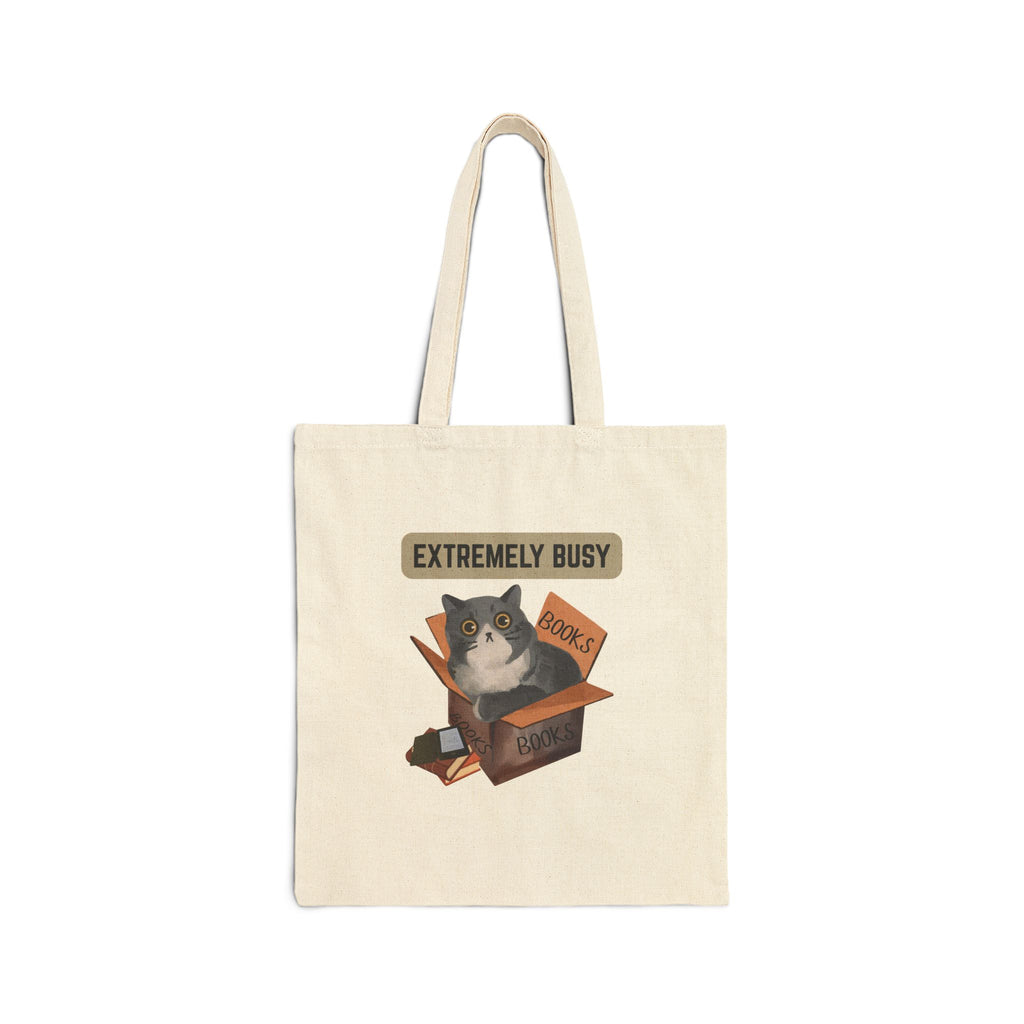 Extremely Busy Cat in Box Tote Bag | Bookish Cat Illustration