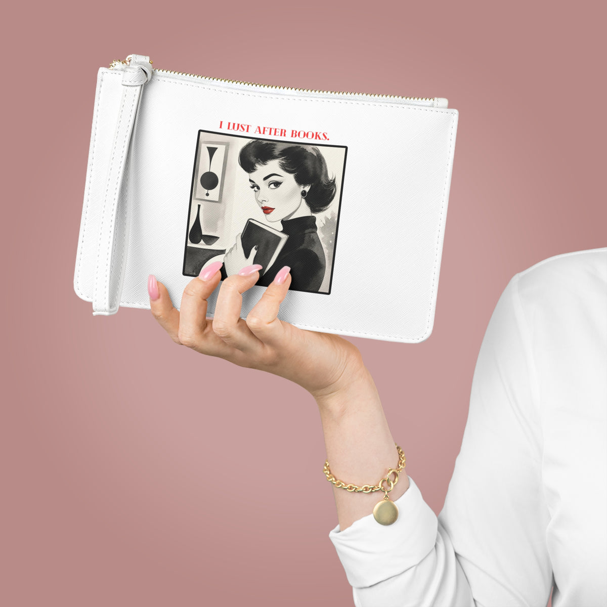 Book Lover Clutch Bag — "I Lust After Books" Vintage Reader Wristlet