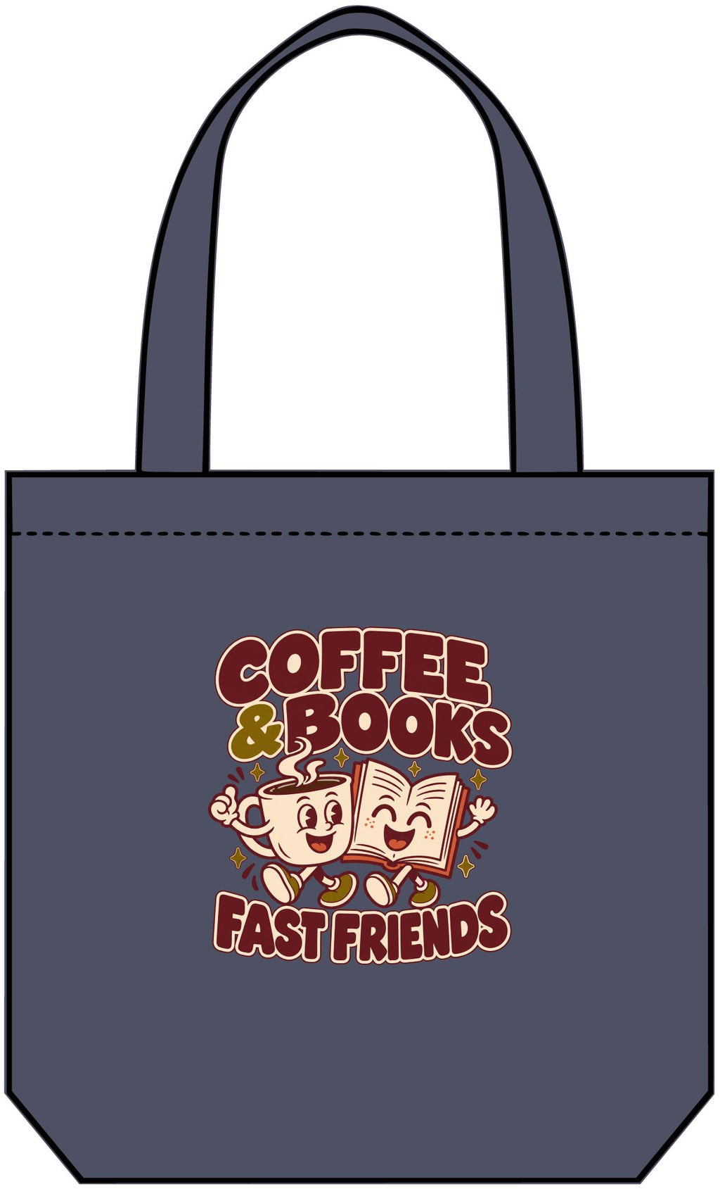 Retro Denim Tote — "Coffee & Books: Fast Friends" Booklover Canvas Bag