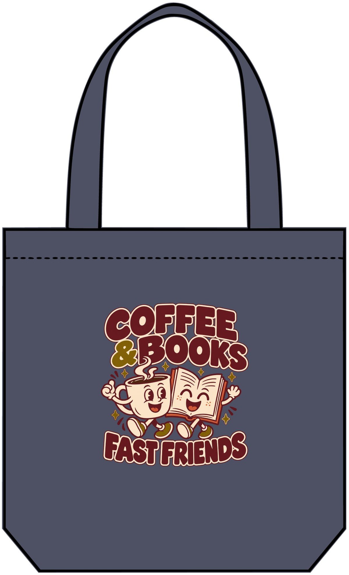 Retro Denim Tote — "Coffee & Books: Fast Friends" Booklover Canvas Bag