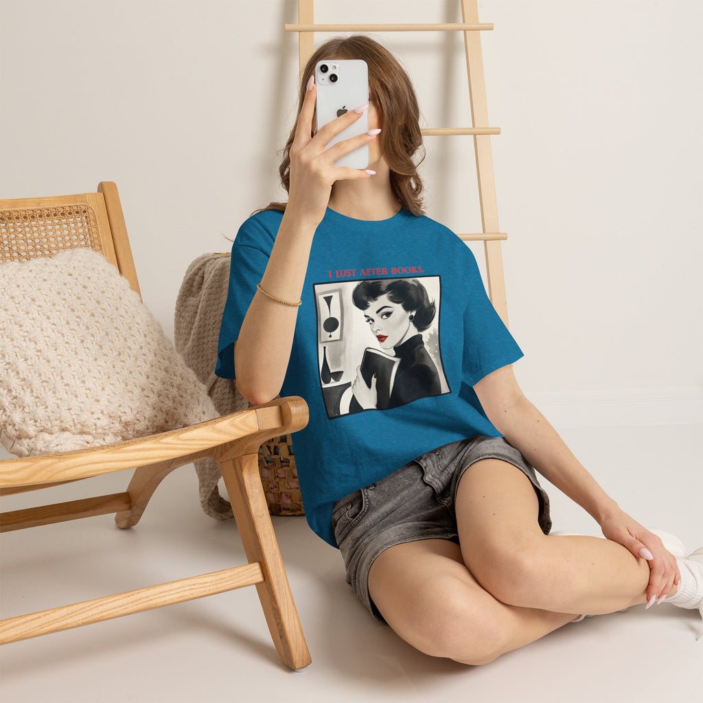 Book Lover T-Shirt — “I Lust After Books” Retro Vintage Graphic Tee