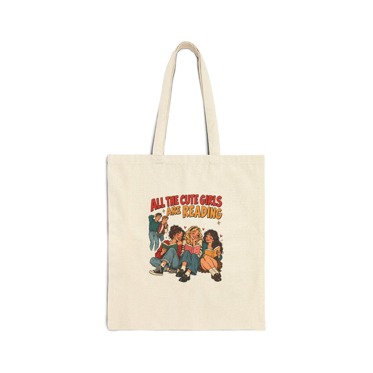 “All the Cute Girls Are Reading” Retro Illustration Canvas Tote