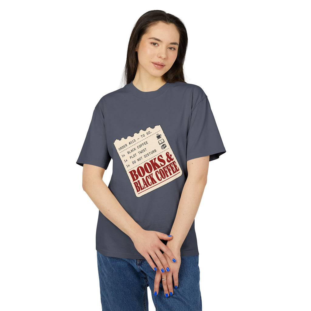 Books & Black Coffee Graphic Tee — Vintage Ticket Design for Book Lovers