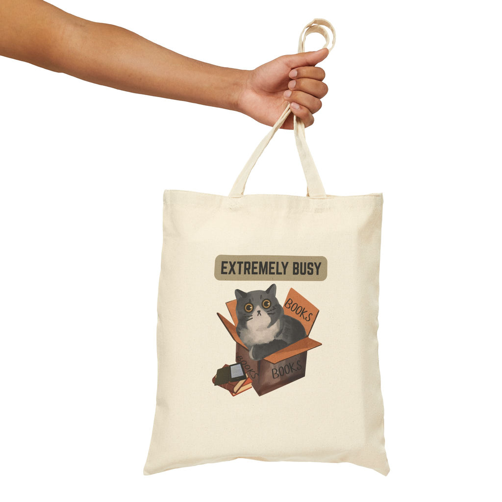 Extremely Busy Cat in Box Tote Bag | Bookish Cat Illustration