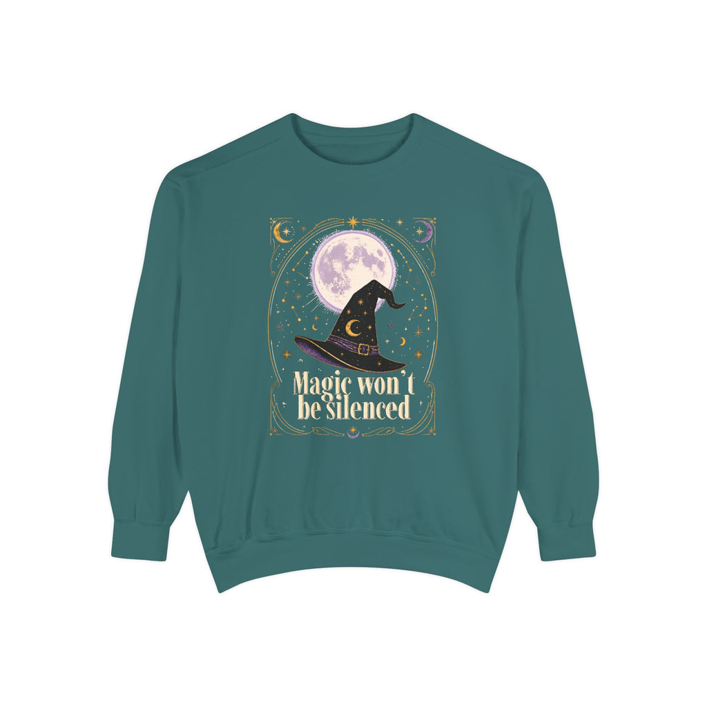 Magic Won't Be Silenced Sweatshirt | Witch Hat Moon Illustration