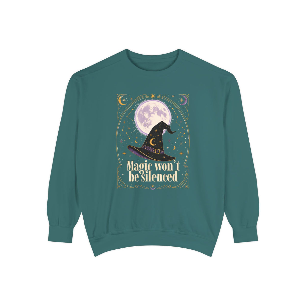 Magic Won't Be Silenced Sweatshirt | Witch Hat Moon Illustration