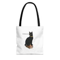 Black Cat on Books Tote Bag — “I’m Booking at You” Cute Literary Cat Library Tote