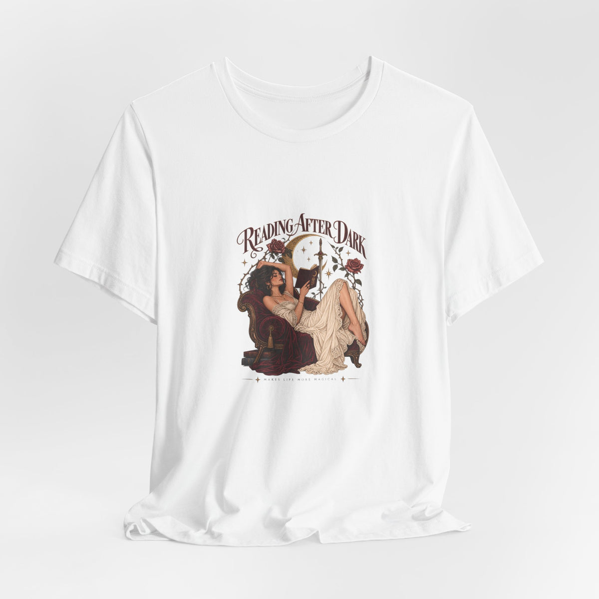 Reading After Dark Tee — Vintage Moonlit Magic Booklover Graphic T-Shirt