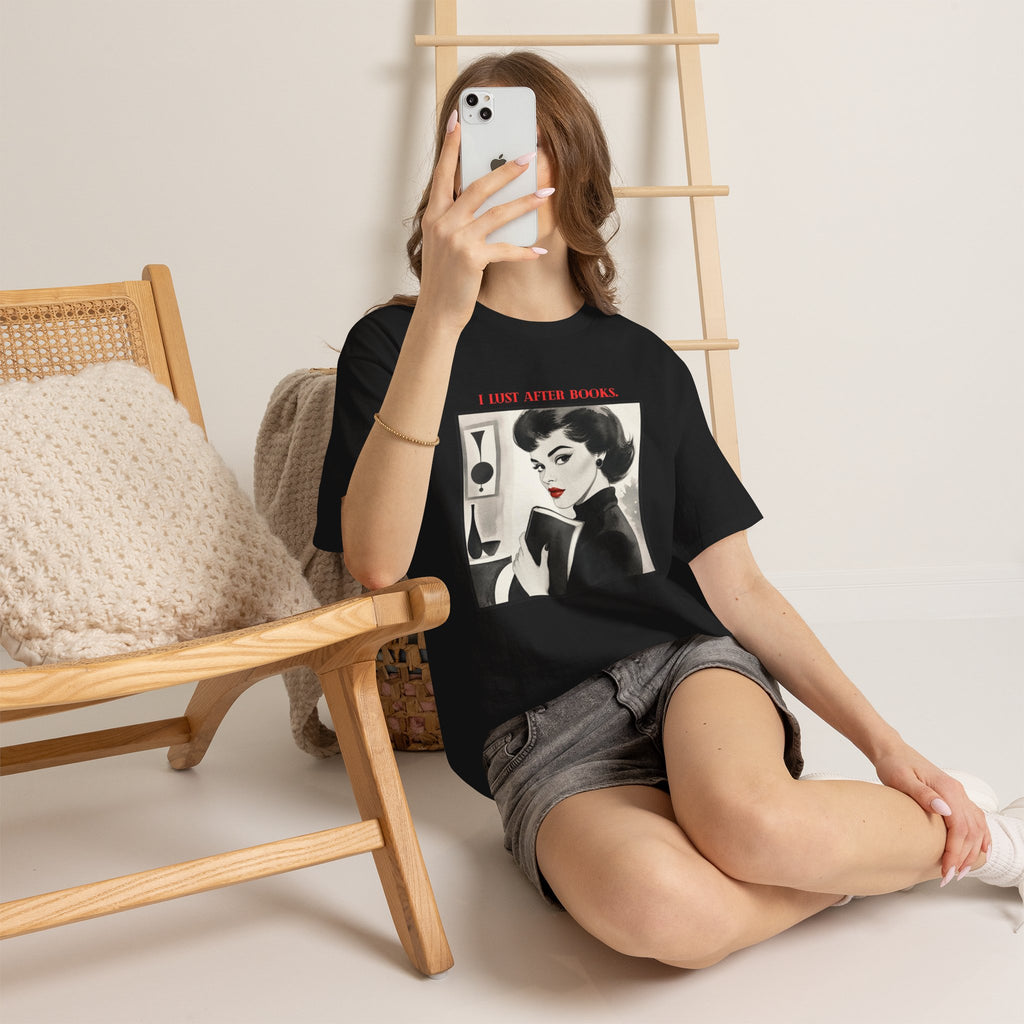 Book Lover T-Shirt — “I Lust After Books” Retro Vintage Graphic Tee