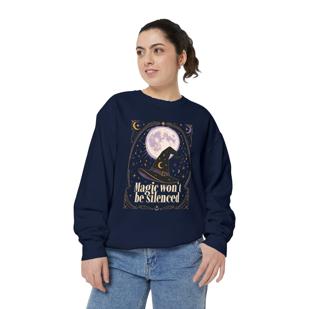 Magic Won't Be Silenced Sweatshirt | Witch Hat Moon Illustration