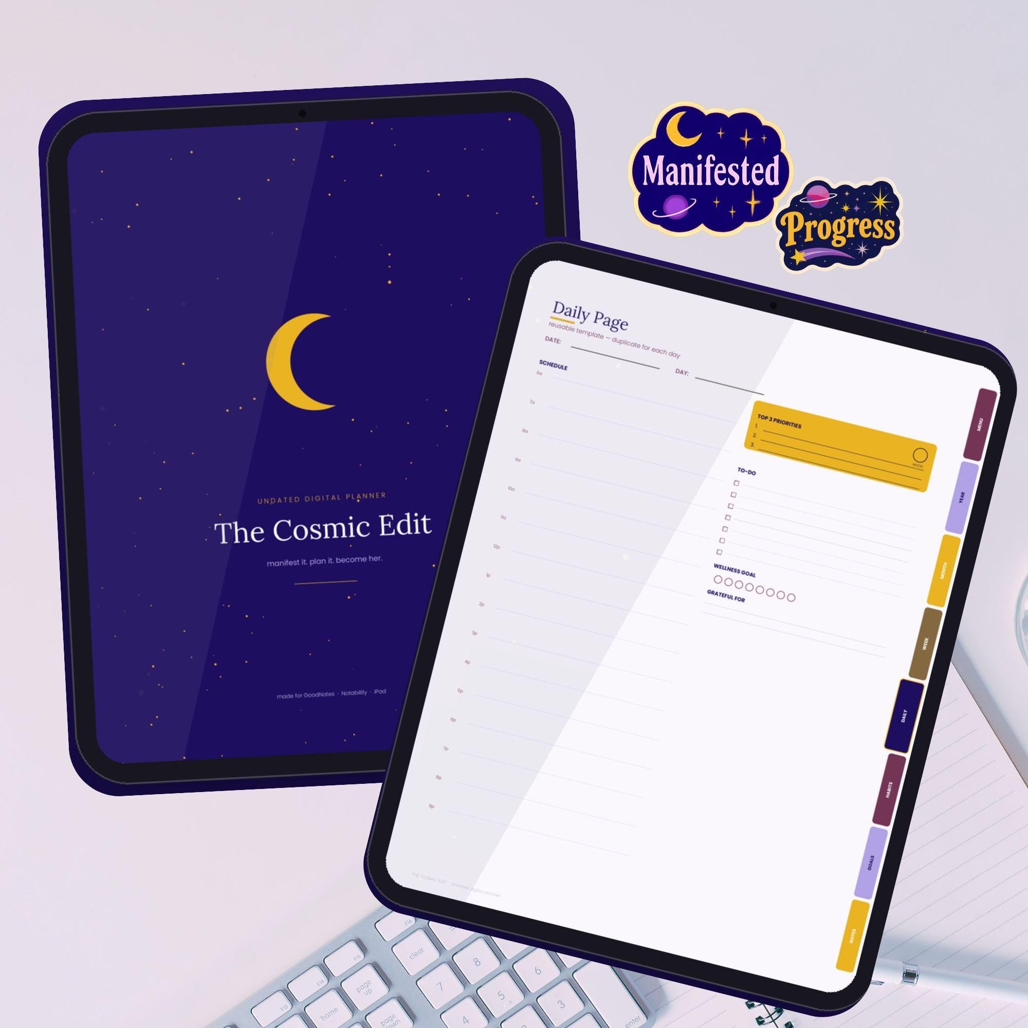 Cosmic Edit Digital Planner: Undated, Hyperlinked, Manifesting Stickers (Digital Download)