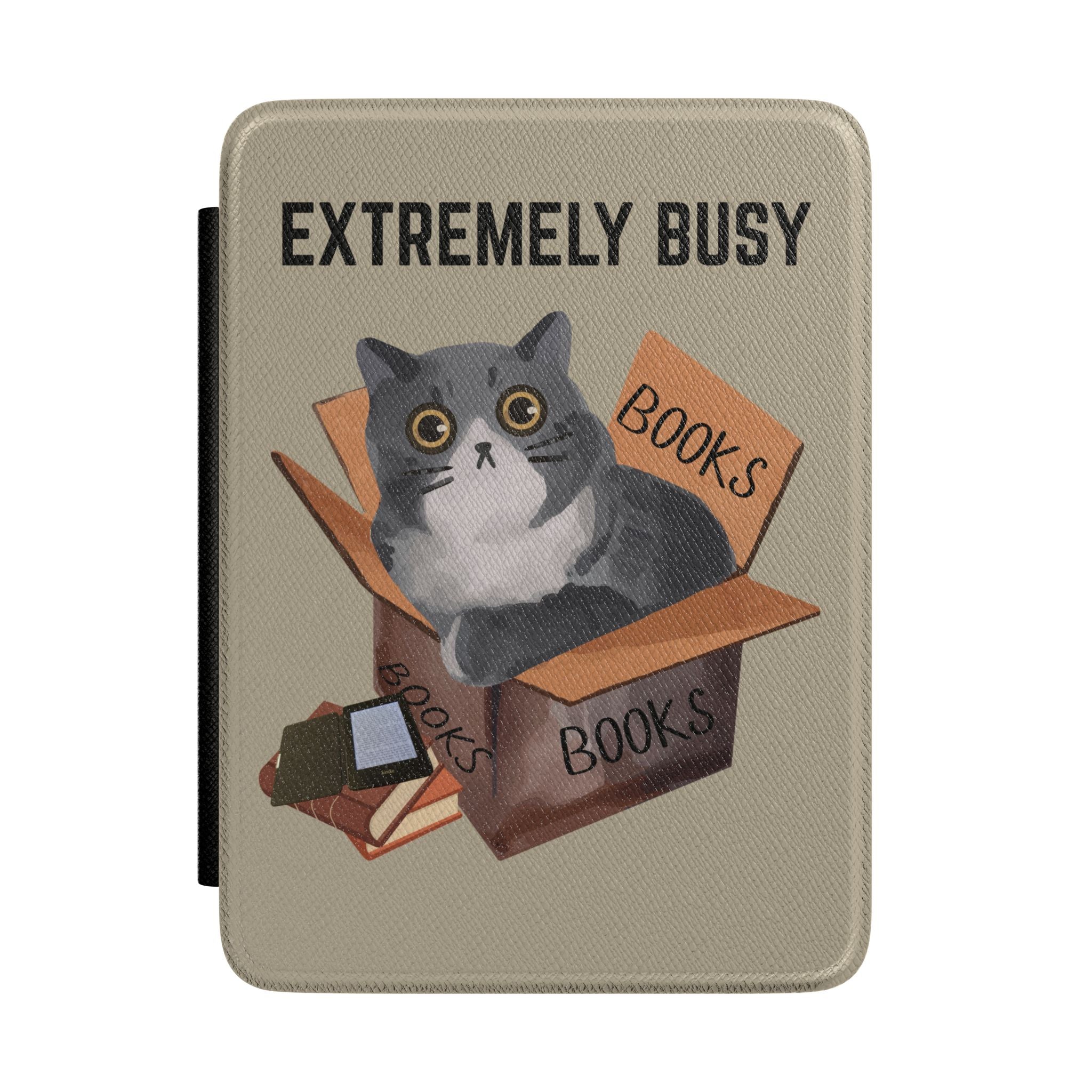 Extremely Busy Cat in Books Kindle Case | Book Lover E-Reader Cover