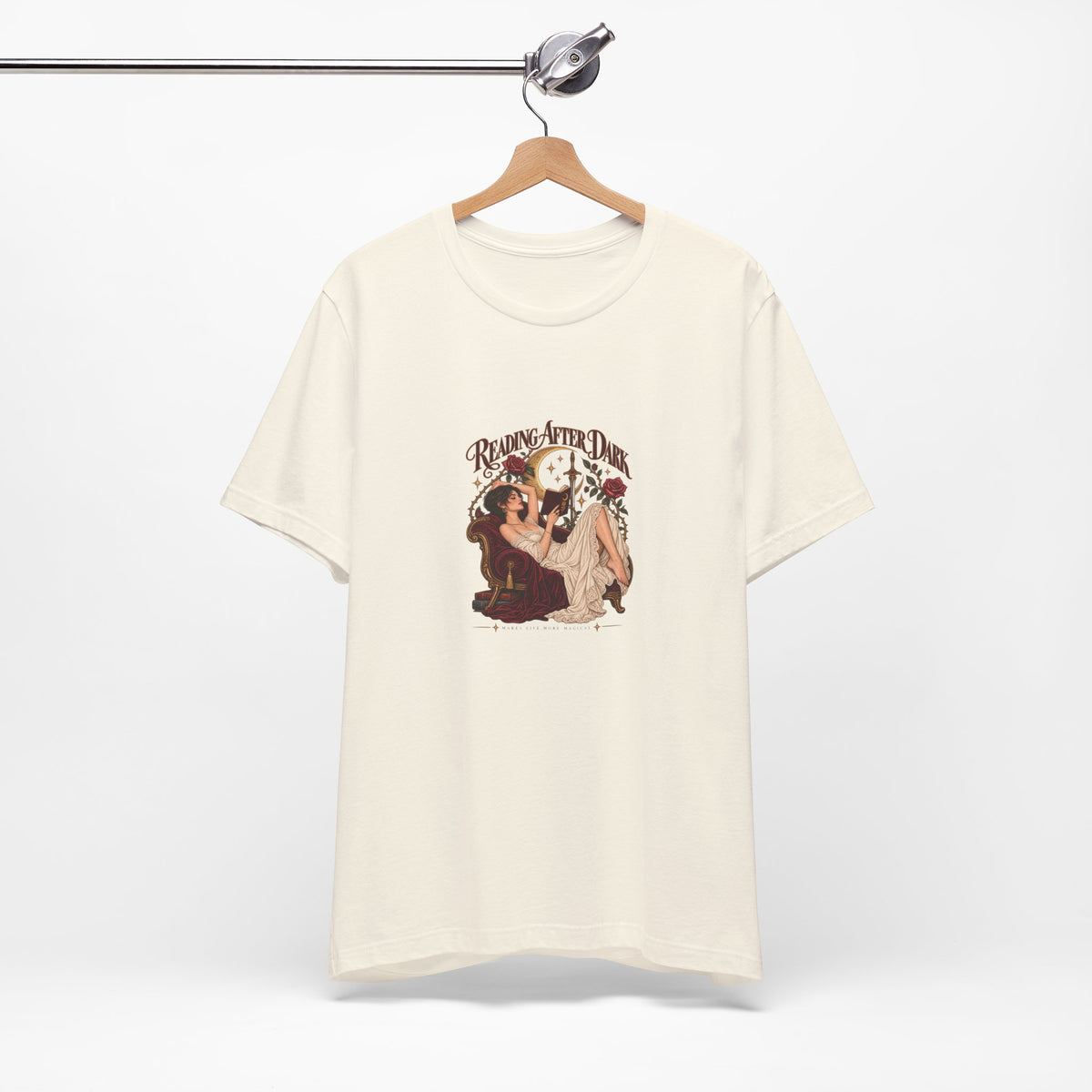 Reading After Dark, Magic T-Shirt — Bookish Art Tee Pixie Hair