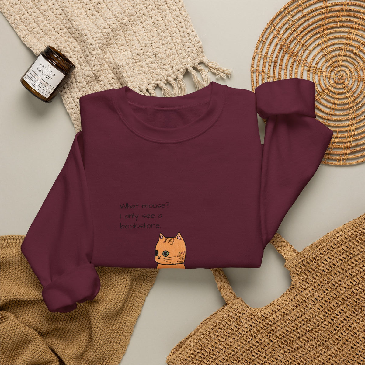 "What mouse? I only see a bookstore" Cute Cat, Book Sweatshirt
