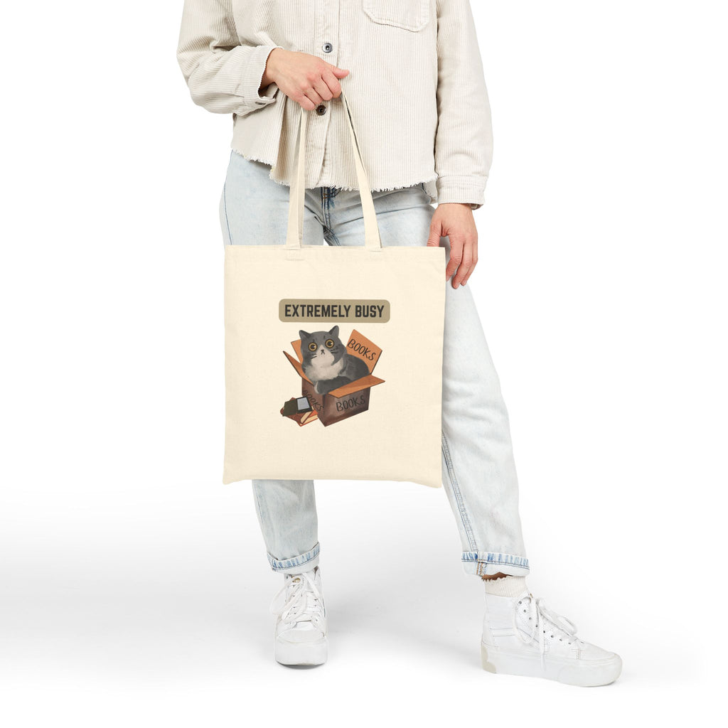 Extremely Busy Cat in Box Tote Bag | Bookish Cat Illustration