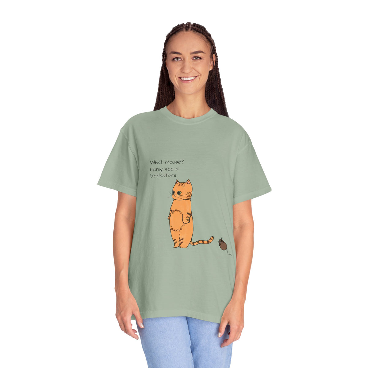"What mouse? I only see a bookstore" Cute Cat, Book Tee
