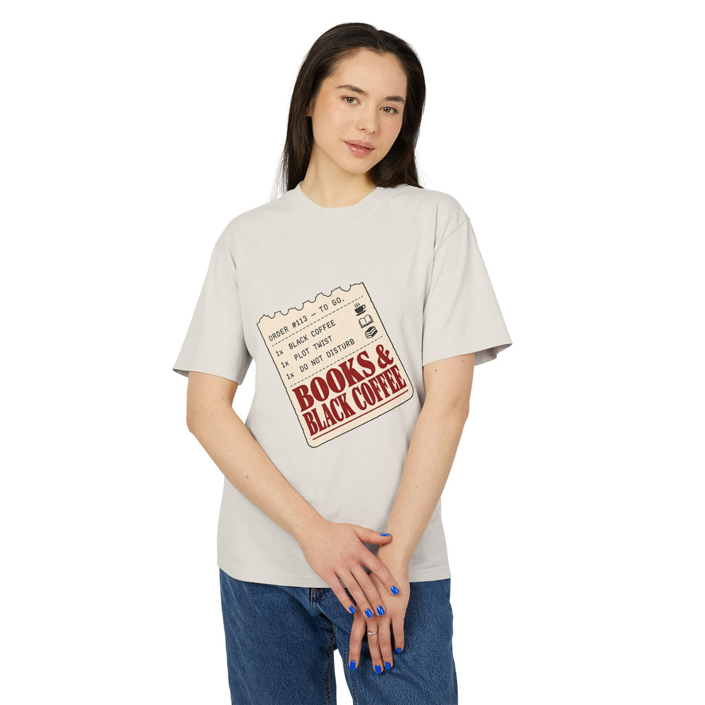 Books & Black Coffee Graphic Tee — Vintage Ticket Design for Book Lovers