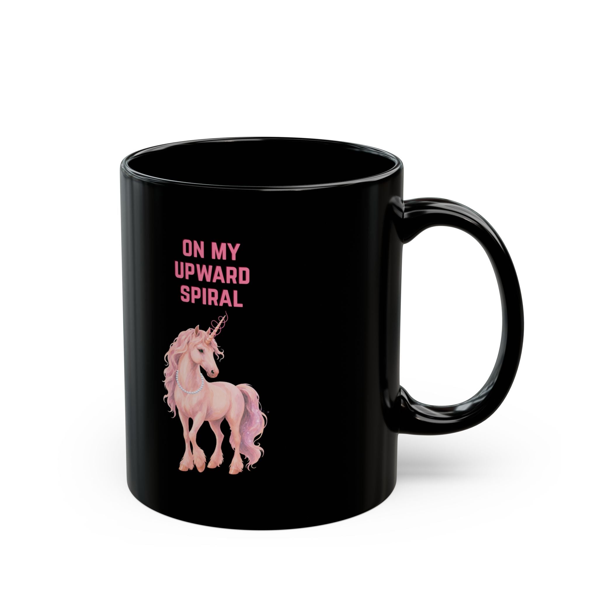 On My Upward Spiral Unicorn Mug | Black Ceramic Coffee Cup