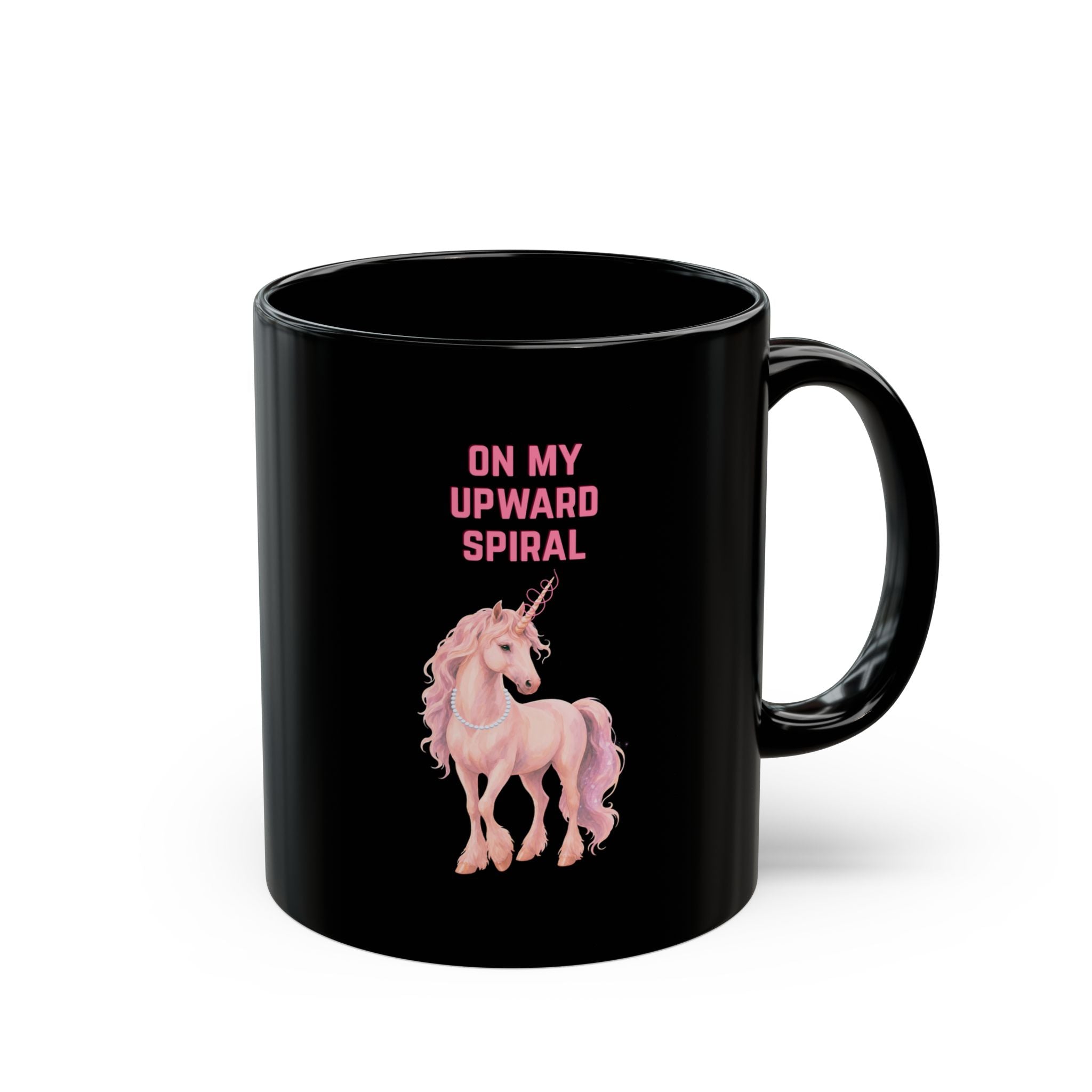 On My Upward Spiral Unicorn Mug | Black Ceramic Coffee Cup
