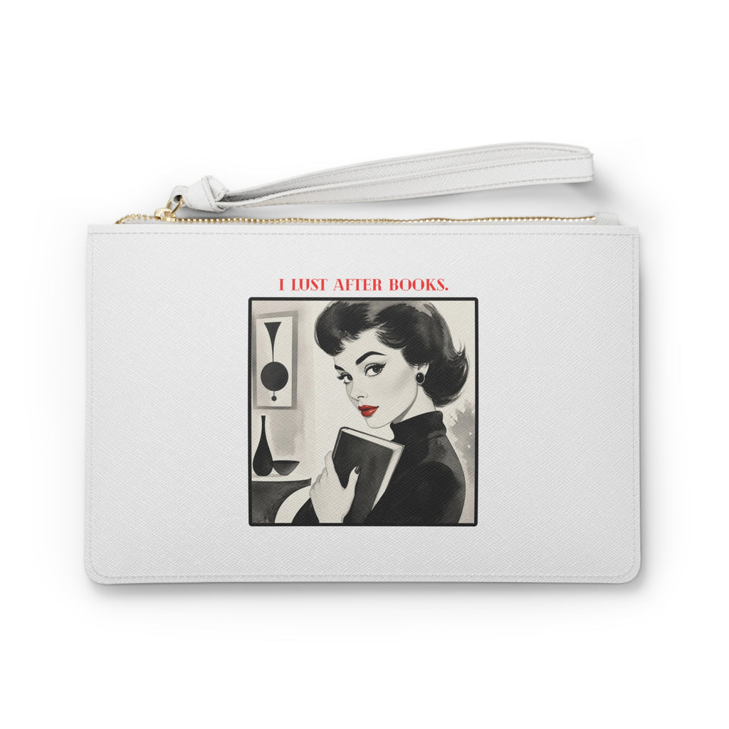 Book Lover Clutch Bag — "I Lust After Books" Vintage Reader Wristlet