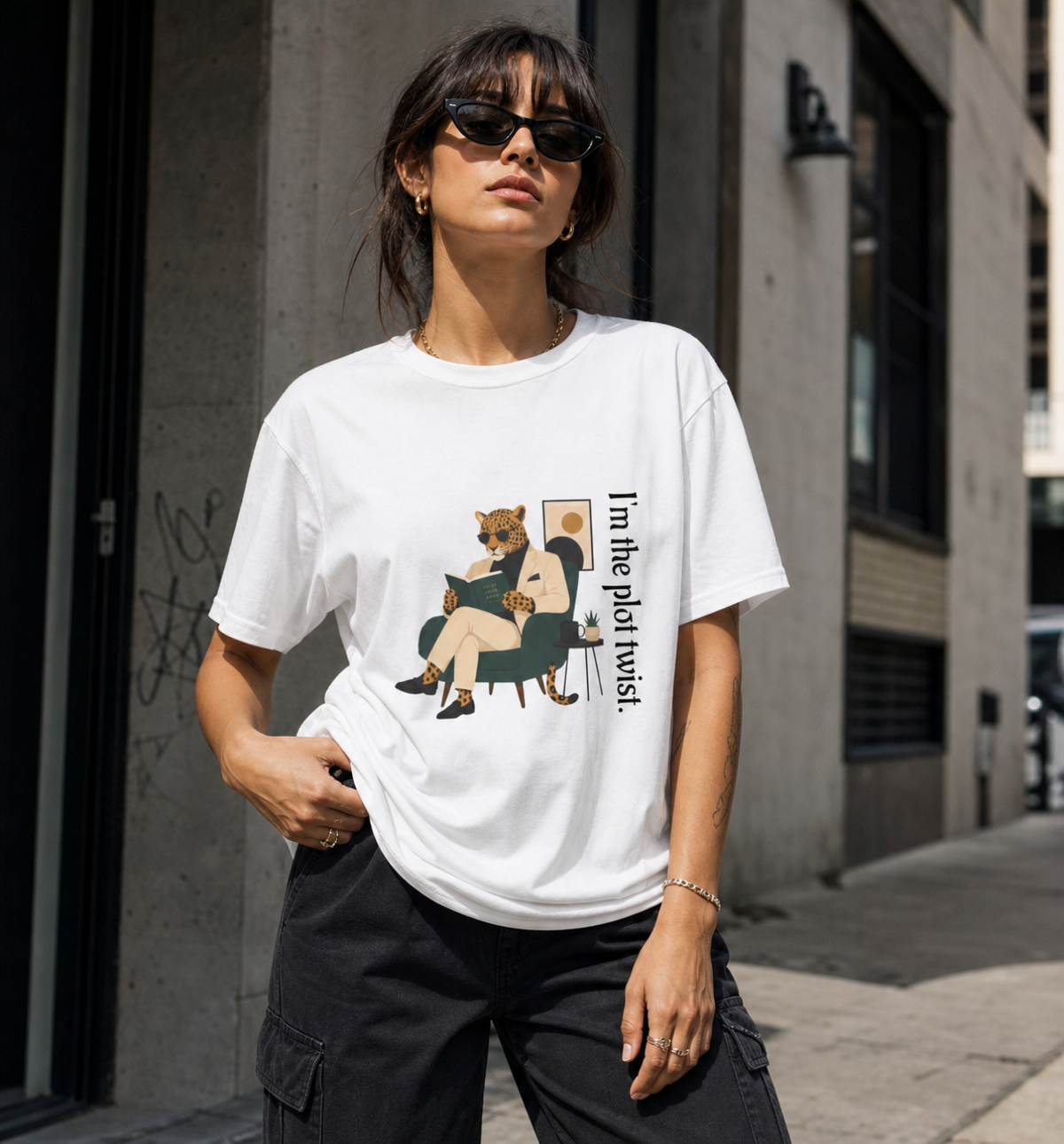T-Shirt — "I’m the Plot Twist" Leopard Graphic Tee