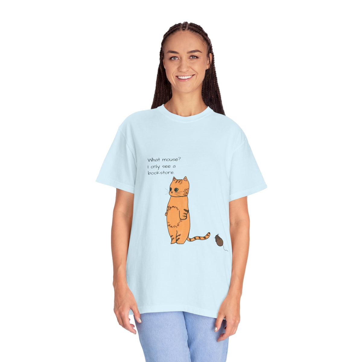 "What mouse? I only see a bookstore" Cute Cat, Book Tee