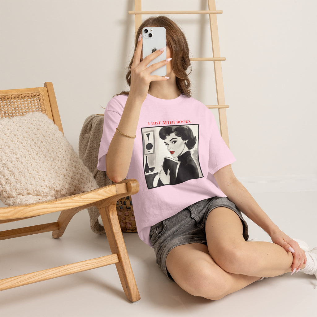 Book Lover T-Shirt — “I Lust After Books” Retro Vintage Graphic Tee