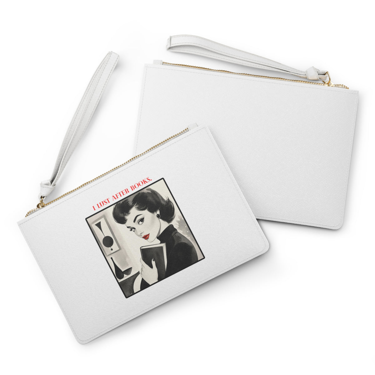 Book Lover Clutch Bag — "I Lust After Books" Vintage Reader Wristlet
