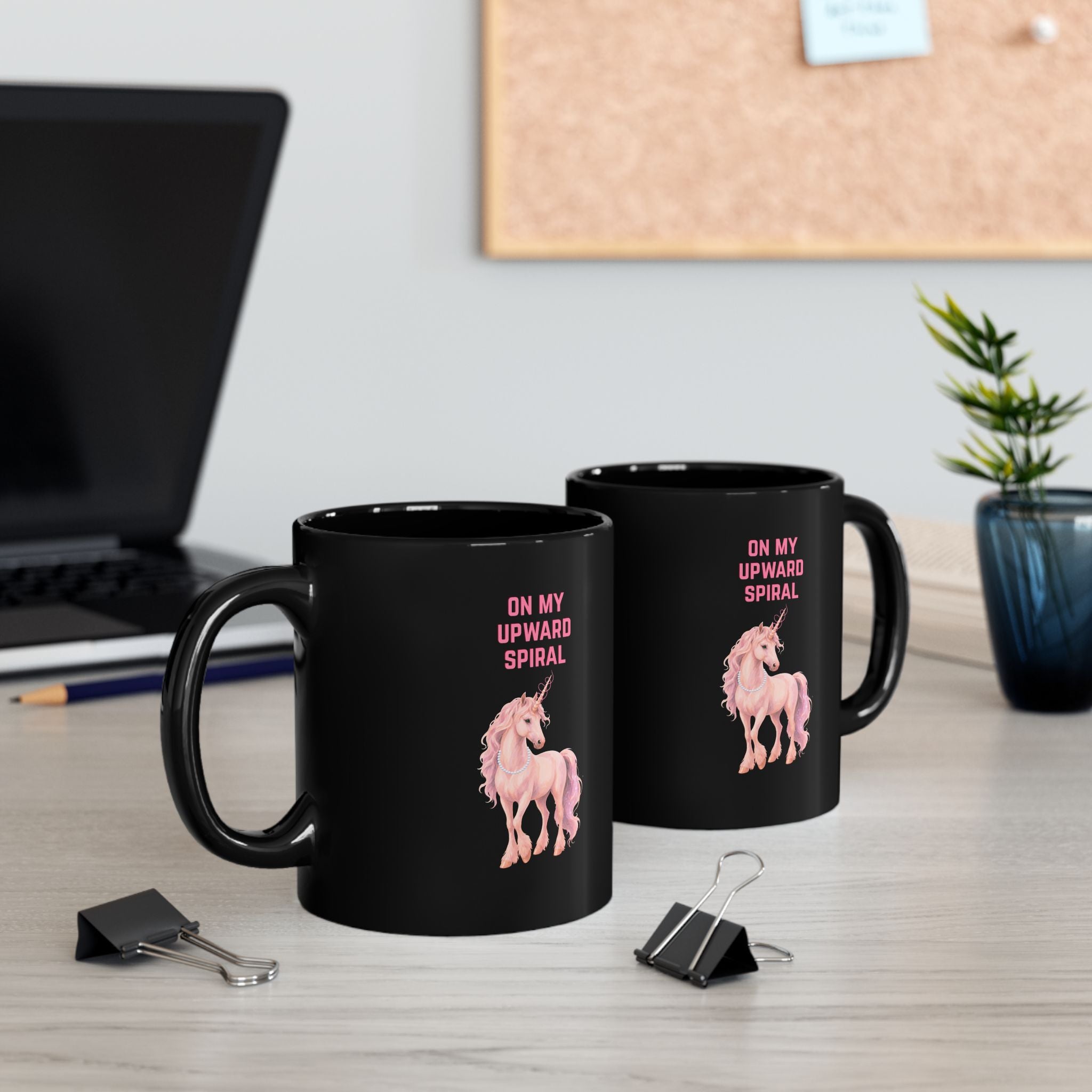 On My Upward Spiral Unicorn Mug | Black Ceramic Coffee Cup