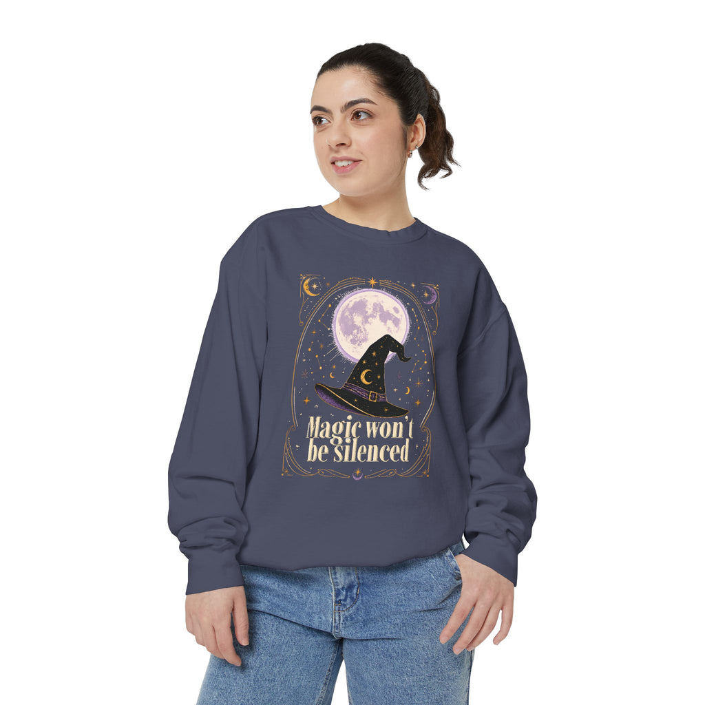 Magic Won't Be Silenced Sweatshirt | Witch Hat Moon Illustration