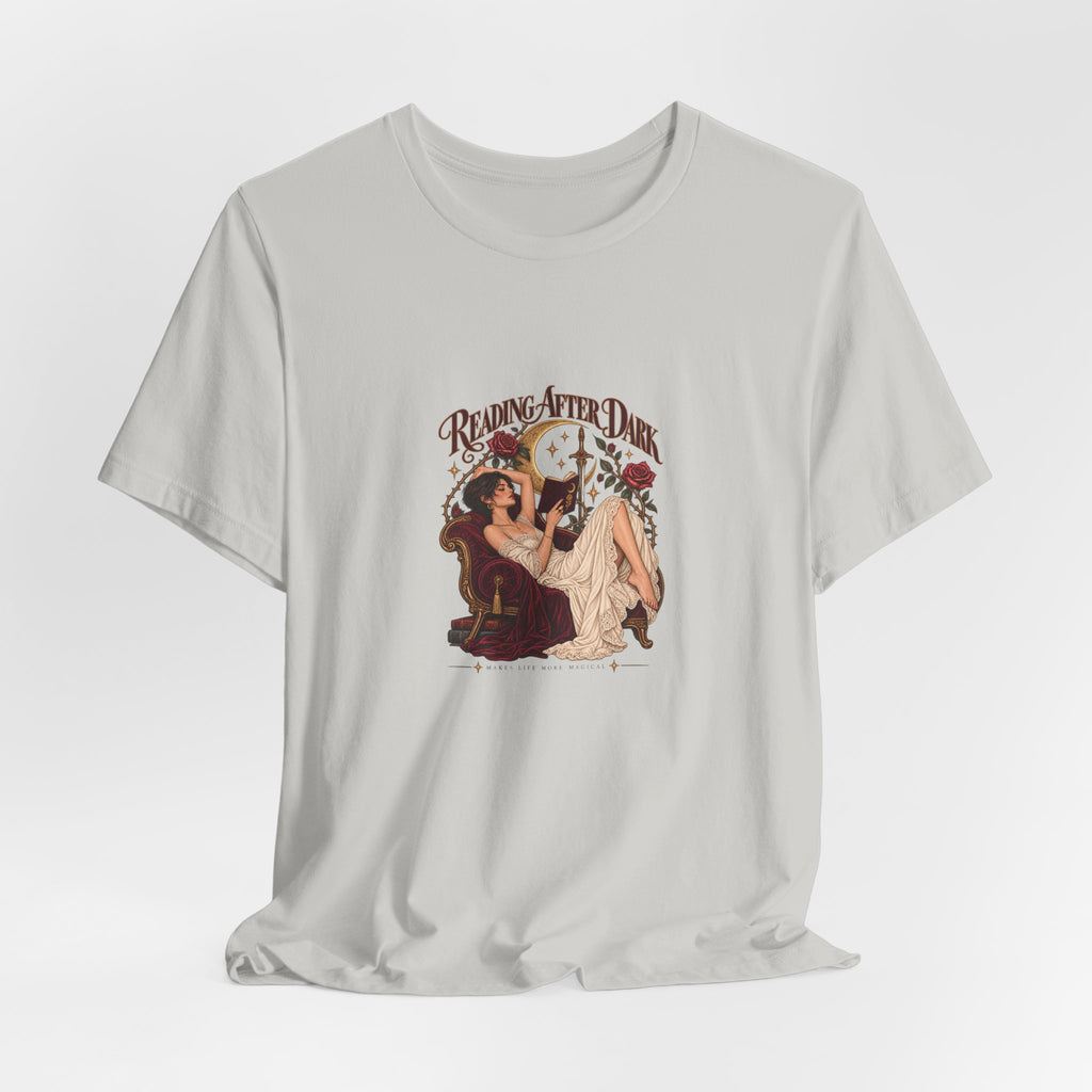 Reading After Dark, Magic T-Shirt — Bookish Art Tee Pixie Hair