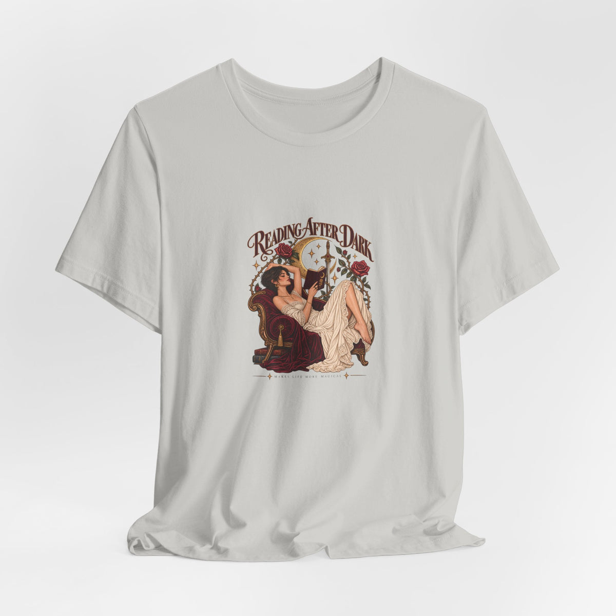 Reading After Dark, Magic T-Shirt — Bookish Art Tee Pixie Hair