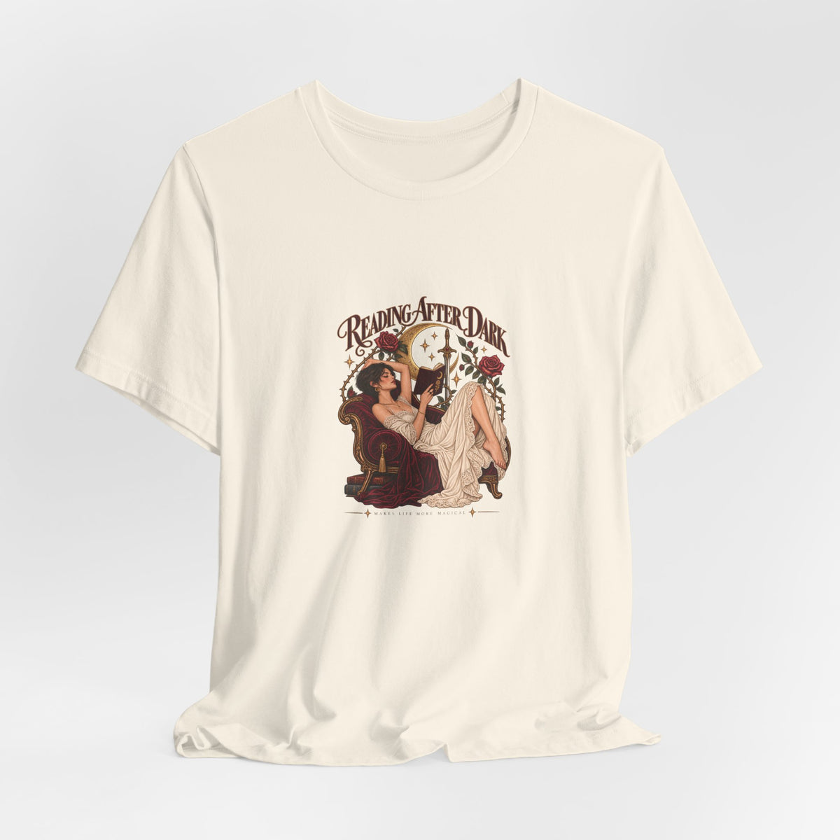 Reading After Dark, Magic T-Shirt — Bookish Art Tee Pixie Hair