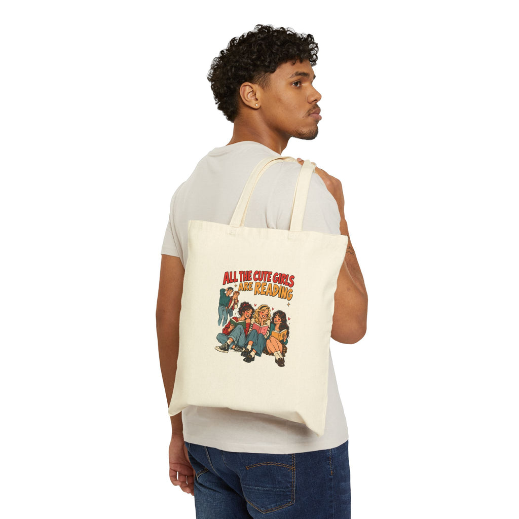 “All the Cute Girls Are Reading” Retro Illustration Canvas Tote