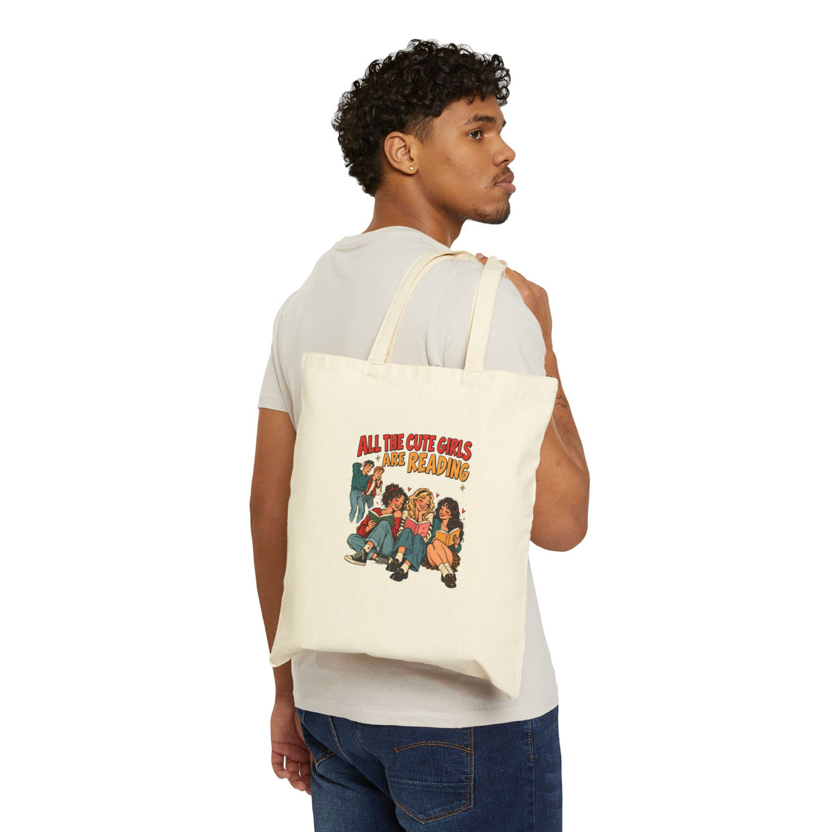“All the Cute Girls Are Reading” Retro Illustration Canvas Tote