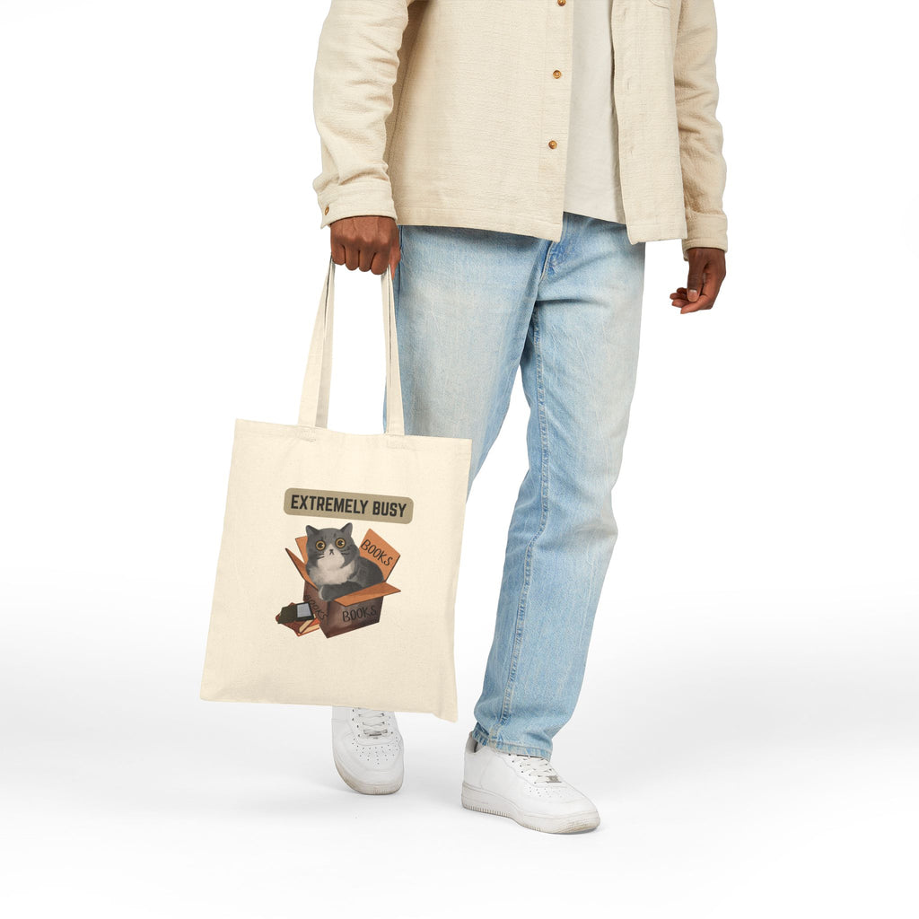 Extremely Busy Cat in Box Tote Bag | Bookish Cat Illustration