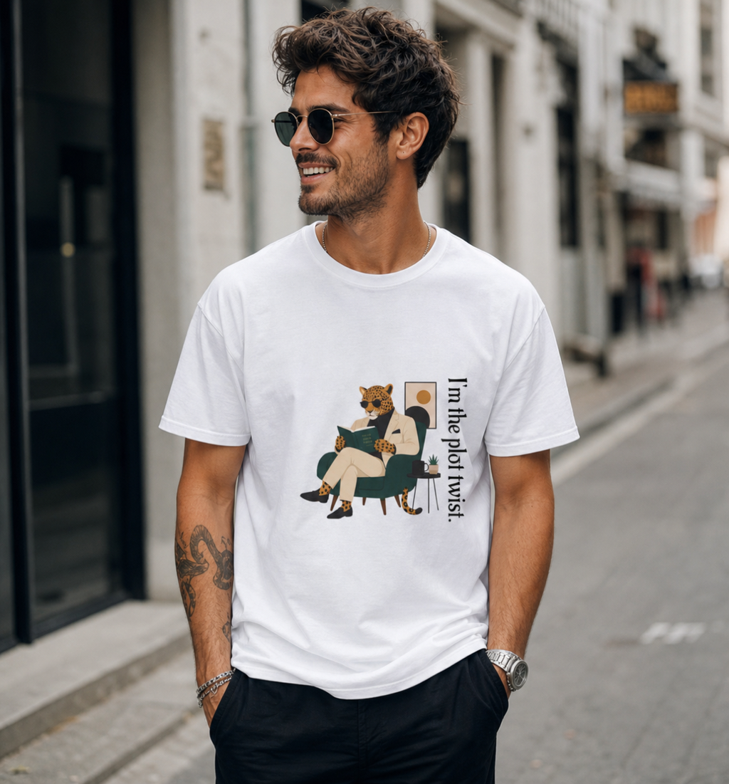 T-Shirt — "I’m the Plot Twist" Leopard Graphic Tee