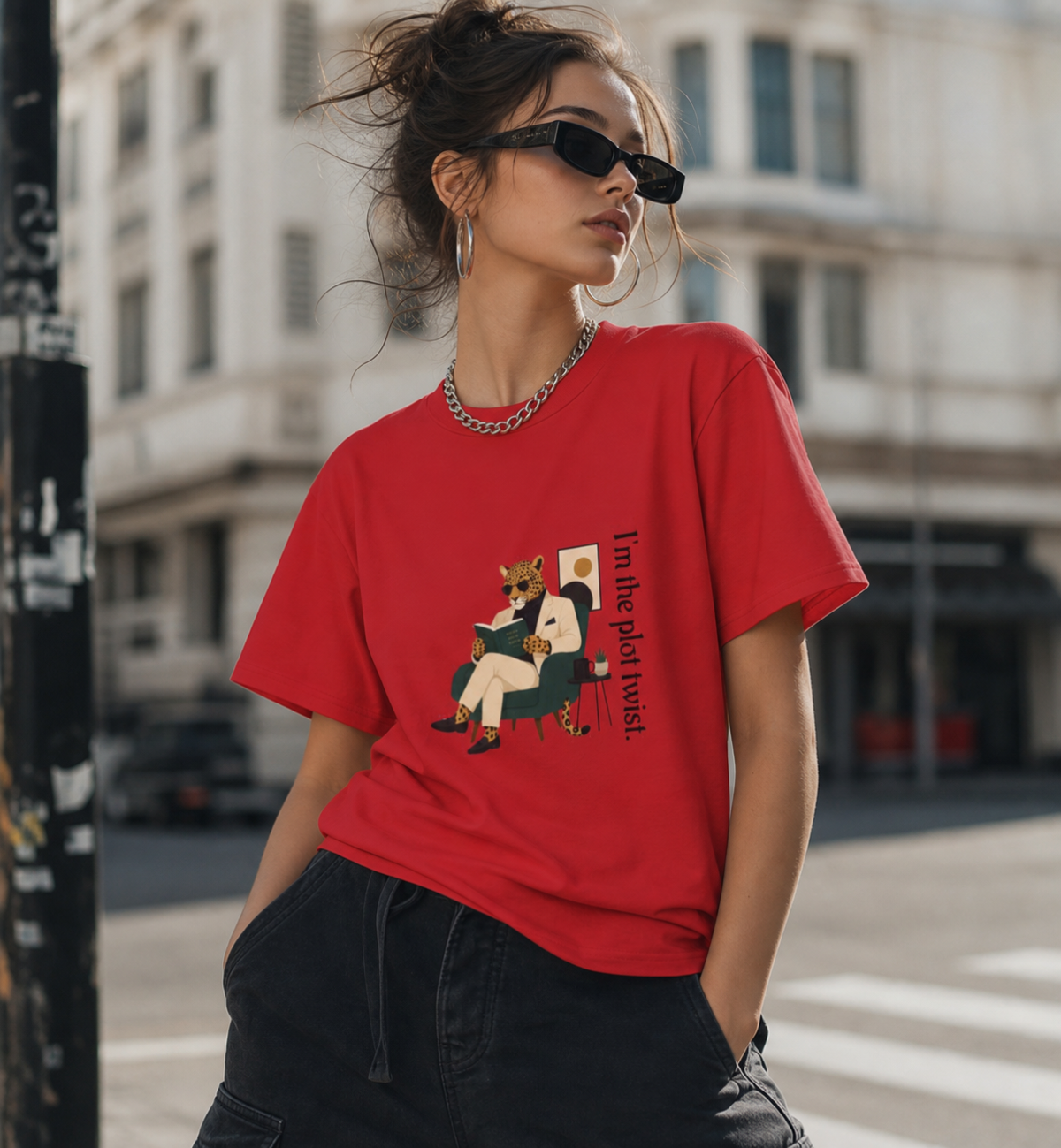 T-Shirt — "I’m the Plot Twist" Leopard Graphic Tee