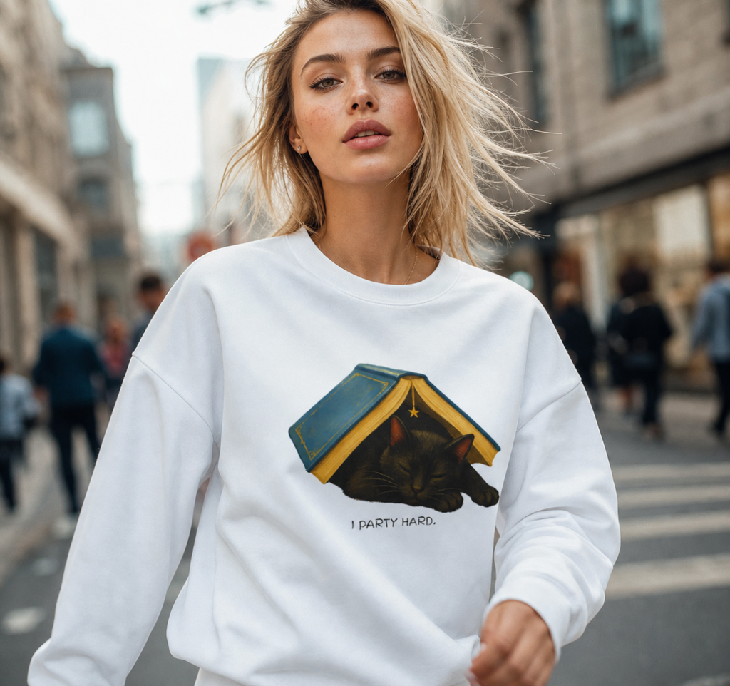 I Party Hard | Cozy Black Cat, Readers Sweatshirt