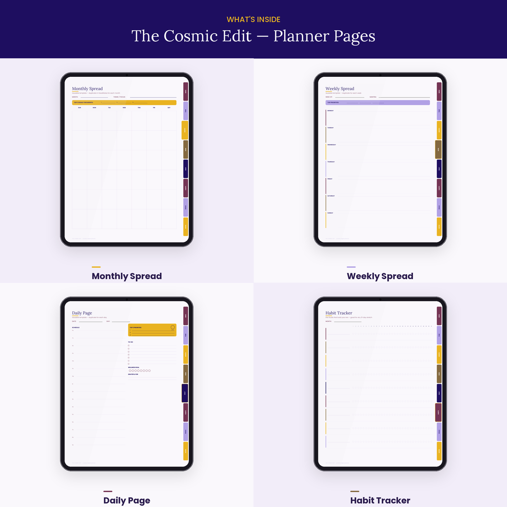 Cosmic Edit Digital Planner: Undated, Hyperlinked, Manifesting Stickers (Digital Download)