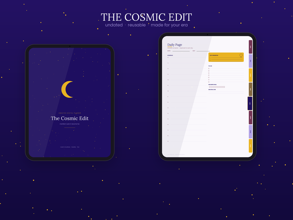 Cosmic Edit Digital Planner: Undated, Hyperlinked, Manifesting Stickers (Digital Download)